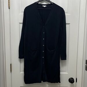 J. Jill 100% Cotton Long Line Duster Navy Blue Cardigan - Size L